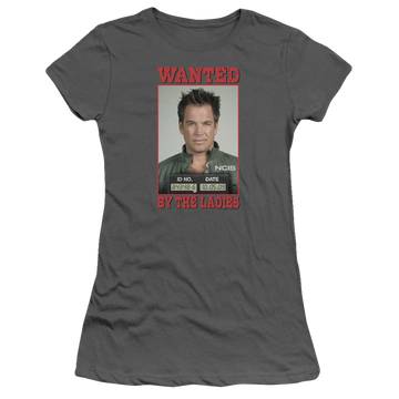 Charcoal juniors t-shirt with NCIS Wanted graphic