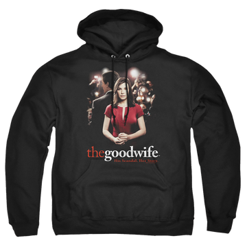 Black pullover hoodie with The Good Wife Bad Press graphic