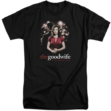 Black men's tall fit t-shirt with The Good Wife Bad Press graphic