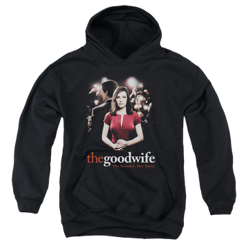 Black youth hoodie for ages 8 to 12 with The Good Wife Bad Press graphic