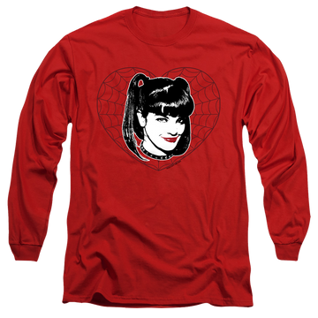 Red men's long sleeve t-shirt with NCIS Abby Heart graphic