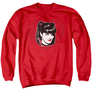 Red men's crewneck sweatshirt with NCIS Abby Heart graphic