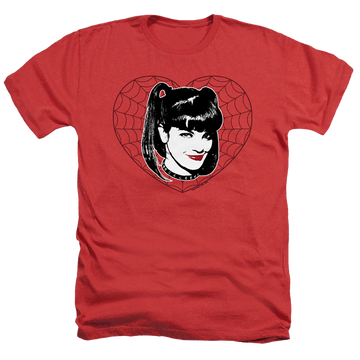 Red men's heather t-shirt with NCIS Abby Heart graphic
