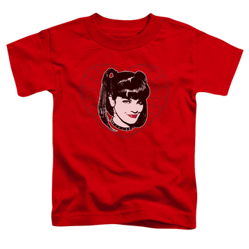 Red kid's t-shirt for ages 4 to 7 with NCIS Abby Heart graphic