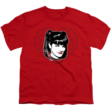 Red youth t-shirt for ages 8 to 12 with NCIS Abby Heart graphic