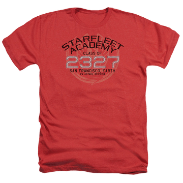 Red men's heather t-shirt with Star Trek Picard Graduation graphic