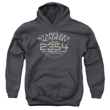 Charcoal youth hoodie for ages 8 to 12 with Star Trek Deep Space Nine Sisko Graduation graphic