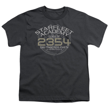 Charcoal youth t-shirt for ages 8 to 12 with Star Trek Deep Space Nine Sisko Graduation graphic
