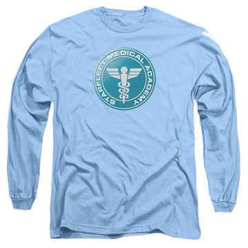 Carolina blue men's long sleeve t-shirt with Star Trek Medical graphic
