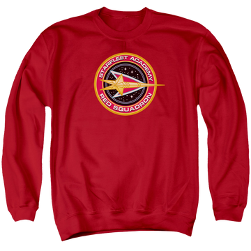 Red men's crewneck sweatshirt with Star Trek Red Squadron graphic