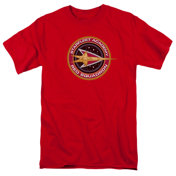 Red men's regular fit t-shirt with Star Trek Red Squadron graphic