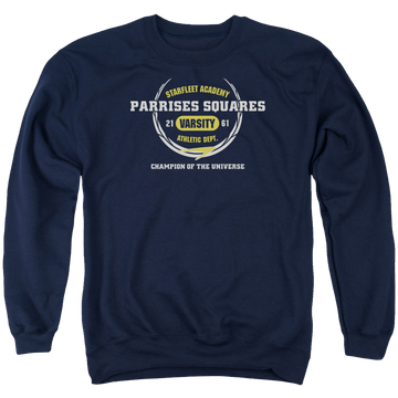 Navy men's crewneck sweatshirt with Star Trek Parrises Squares graphic