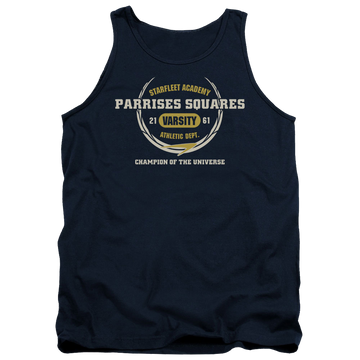 Navy men's tank with Star Trek Parrises Squares graphic