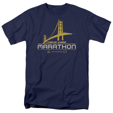 Navy men's regular fit t-shirt with Star Trek Marathon Logo graphic
