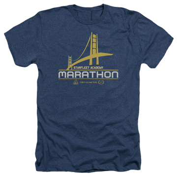 Navy men's heather t-shirt with Star Trek Marathon Logo graphic