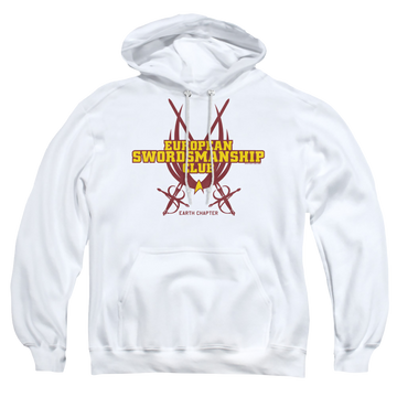 White pullover hoodie with Star Trek Swordsmanship Club graphic