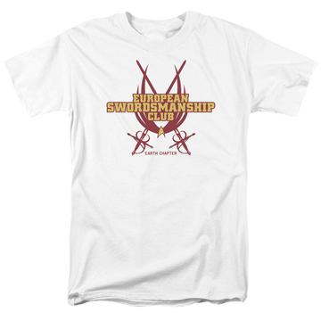 White men's regular fit t-shirt with Star Trek Swordsmanship Club graphic
