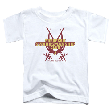 White toddler t-shirt with Star Trek Swordsmanship Club graphic