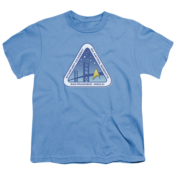 Carolina blue youth t-shirt for ages 8 to 12 with Star Trek The Original Series Color Logo graphic