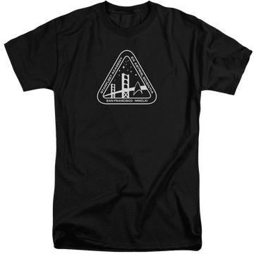Black men's tall fit t-shirt with Star Trek White Academy Logo graphic