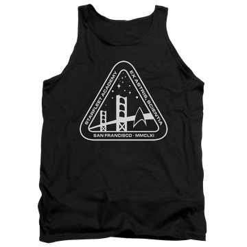Black men's tank with Star Trek White Academy Logo graphic