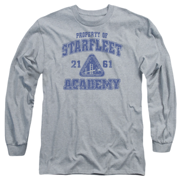 Athletic heather men's long sleeve t-shirt with Star Trek Old School graphic