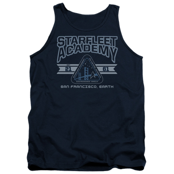 Navy men's tank with Star Trek Starfleet Academy Earth graphic
