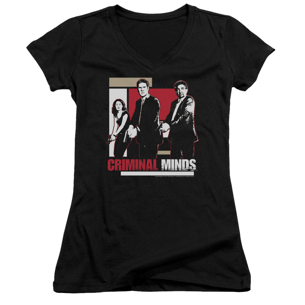 Criminal Minds Guns Drawn - Juniors V-Neck T-Shirt Juniors V-Neck T-Shirt Criminal Minds   
