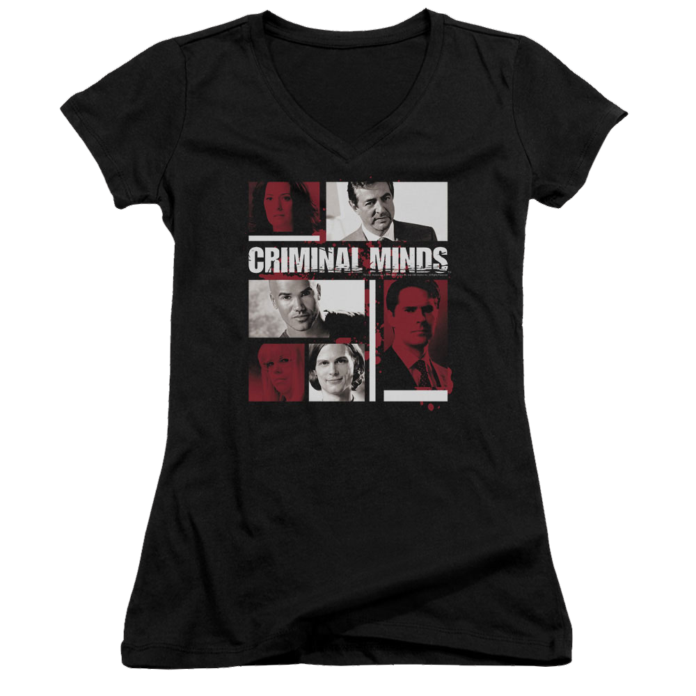 Criminal Minds Character Boxes - Juniors V-Neck T-Shirt Juniors V-Neck T-Shirt Criminal Minds   