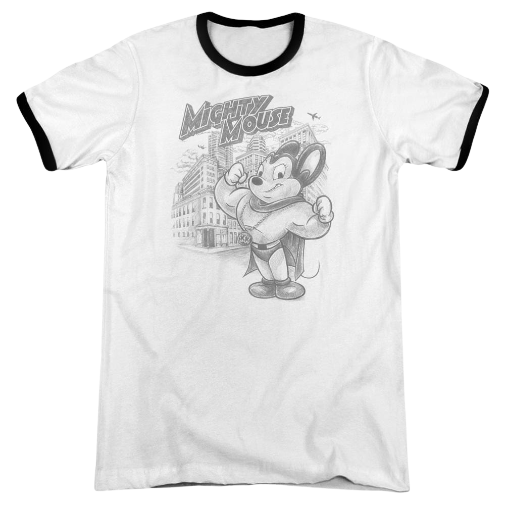 Mighty Mouse Protect And Serve Men's Ringer T-Shirt Men's Ringer T-Shirt Mighty Mouse   