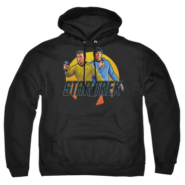 Black pullover hoodie with Star Trek Phasers Ready graphic