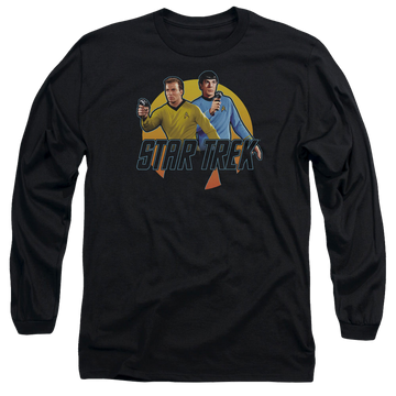 Black men's long sleeve t-shirt with Star Trek Phasers Ready graphic