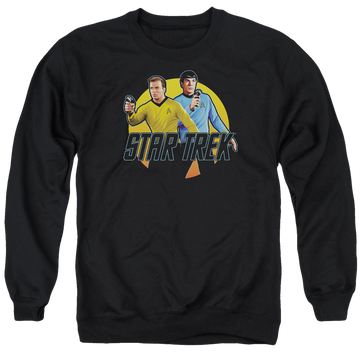 Black men's crewneck sweatshirt with Star Trek Phasers Ready graphic