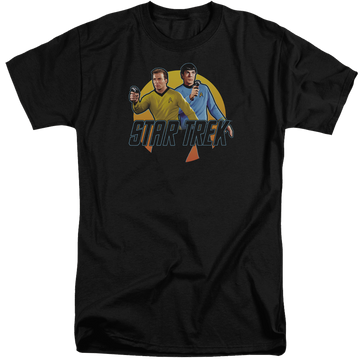 Black men's tall fit t-shirt with Star Trek Phasers Ready graphic