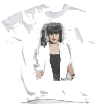 White kid's t-shirt for ages 4 to 7 with NCIS Abby Skulls graphic