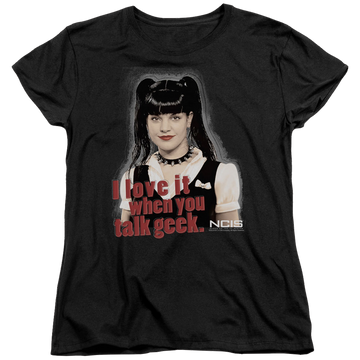 Black women's t-shirt with NCIS Geek Talk graphic