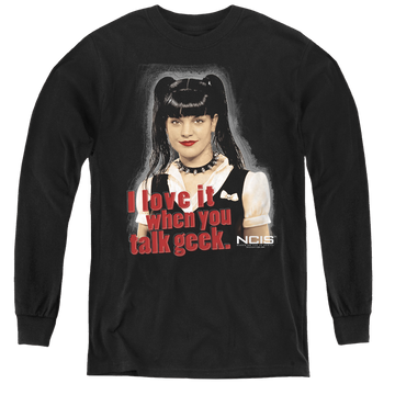 Black youth long sleeve t-shirt with NCIS Geek Talk graphic