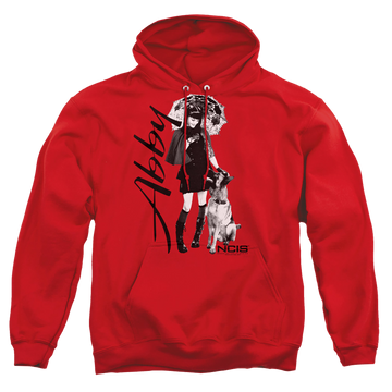 Red pullover hoodie with NCIS Sunny Day graphic