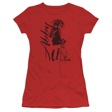 Red juniors t-shirt with NCIS Sunny Day graphic