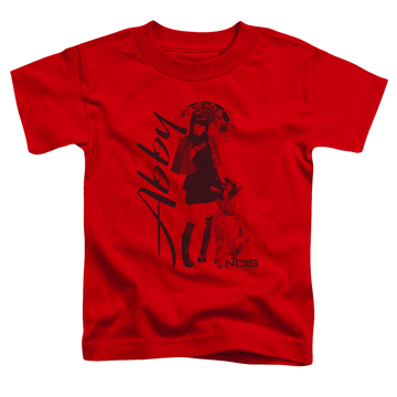 Red kid's t-shirt for ages 4 to 7 with NCIS Sunny Day graphic