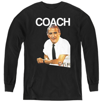 Black youth long sleeve t-shirt with Cheers Coach graphic