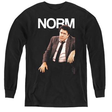 Black youth long sleeve t-shirt with Cheers Norm graphic