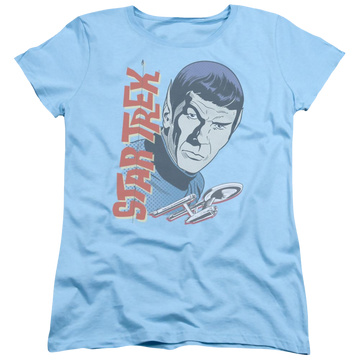 Light blue women's t-shirt with Star Trek Vintage Spock graphic