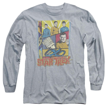 Athletic heather men's long sleeve t-shirt with Star Trek Vintage Collage graphic