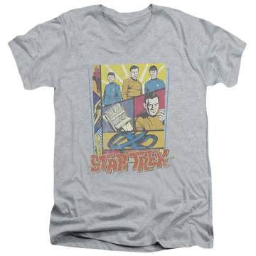 Athletic heather men's v-neck t-shirt with Star Trek Vintage Collage graphic