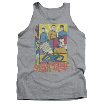 Athletic heather men's tank with Star Trek Vintage Collage graphic
