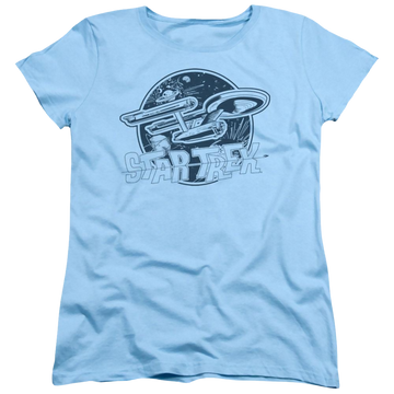 Light blue women's t-shirt with Star Trek The Original Series Retro Enterprise graphic