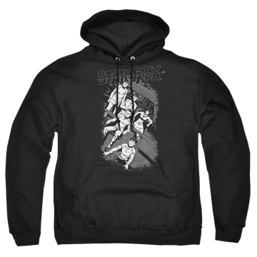 Black pullover hoodie with Star Trek Retro Tilted Bridge graphic