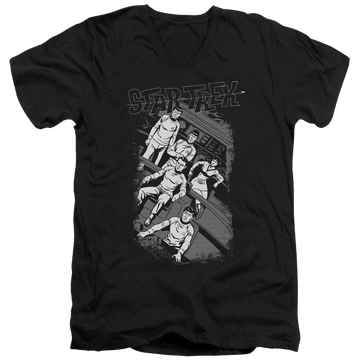 Black men's v-neck t-shirt with Star Trek Retro Tilted Bridge graphic