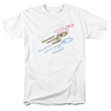 White men's regular fit t-shirt with Star Trek Retro Tri Enterprise graphic